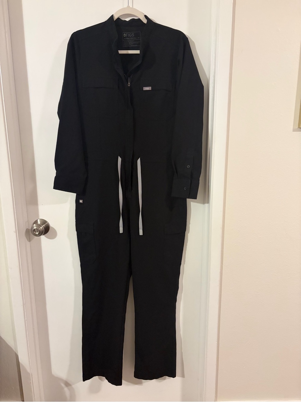 Figs Black Utility Jumpsuit with Drawcord Waist and Patch Pockets